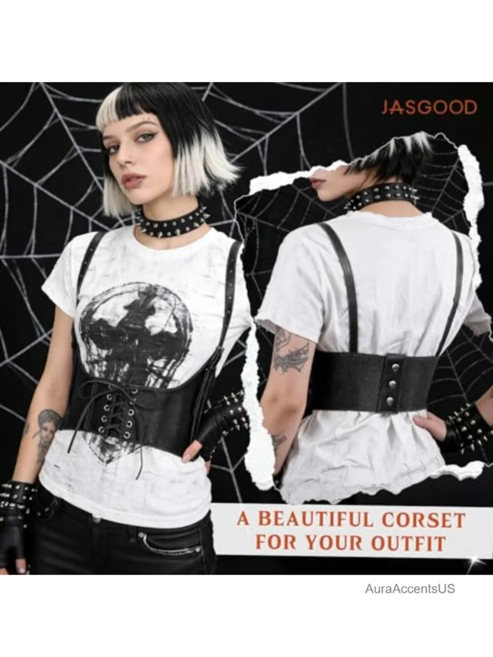 Faux Leather Corset Waist Belt Elastic Wide Underbust Lace-up Steampunk Waspie